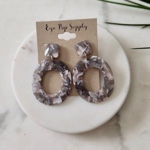 Grey Resin Acrylic Oval Drop Earrings